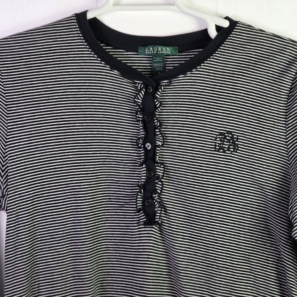 Lauren Ralph Lauren Women's XL Black & White Stripe Pajama Shirt - Picture 2 of 7